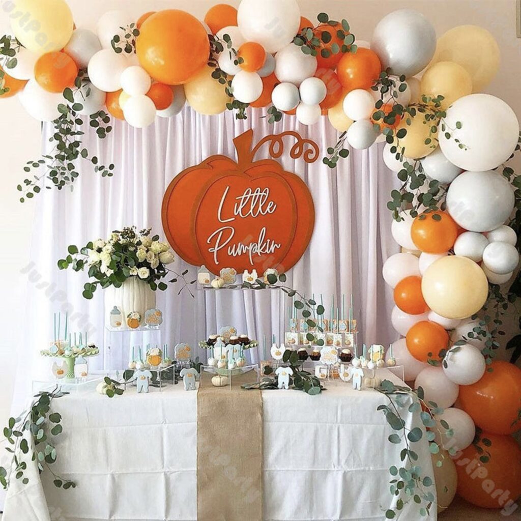 little pumpkin baby shower balloon garland