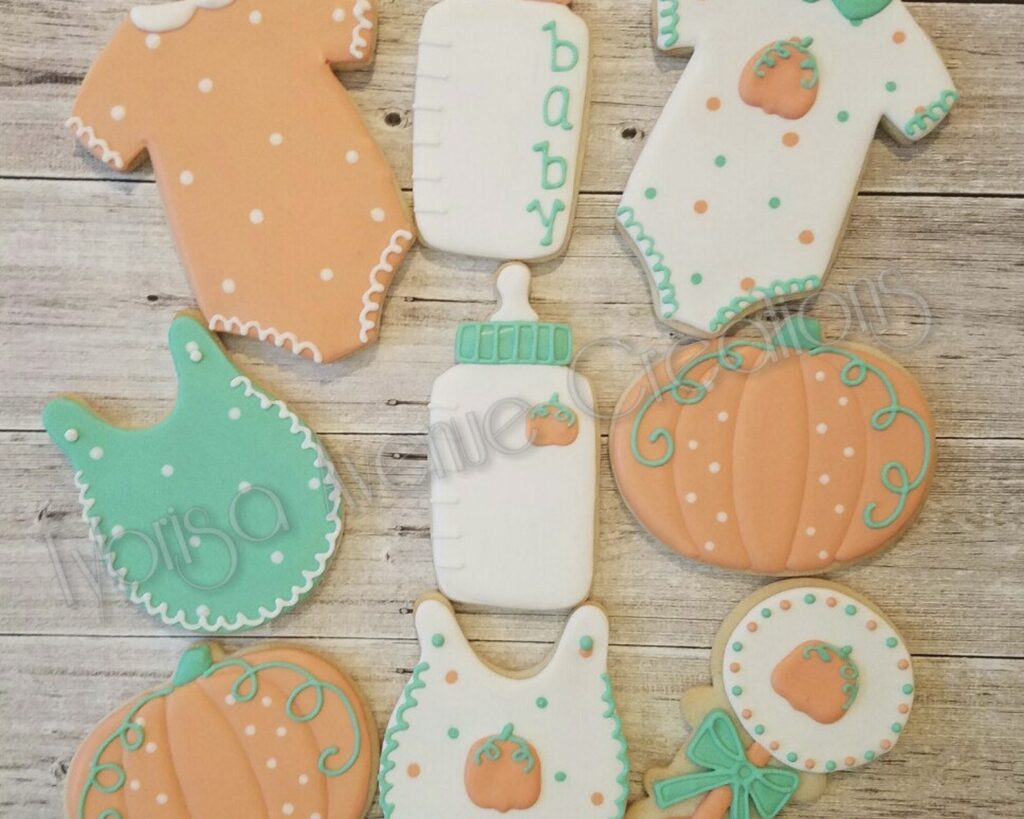 little pumpkin baby shower cookie