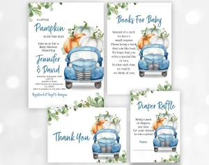 Little Pumpkin Truck Baby Shower Invitation Set