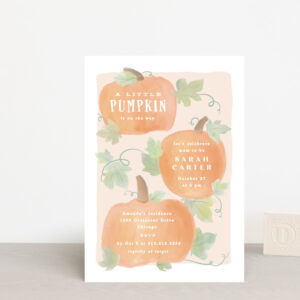 watercolor little pumpkin baby shower invites